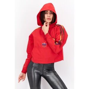 Adidas Women Red Rainbow Stripe Cropped Anorak Hoodie Jacket XS